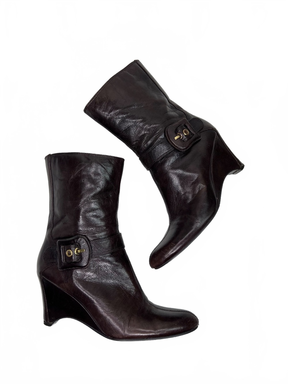 Bandolino Buckle Detail Dark Brown Wedge Boots